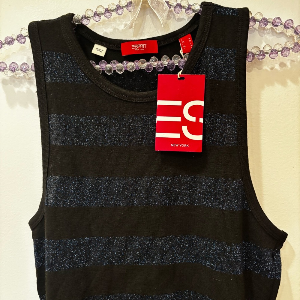 Esprit Tank Top - Black & Metallic Blue SZ M